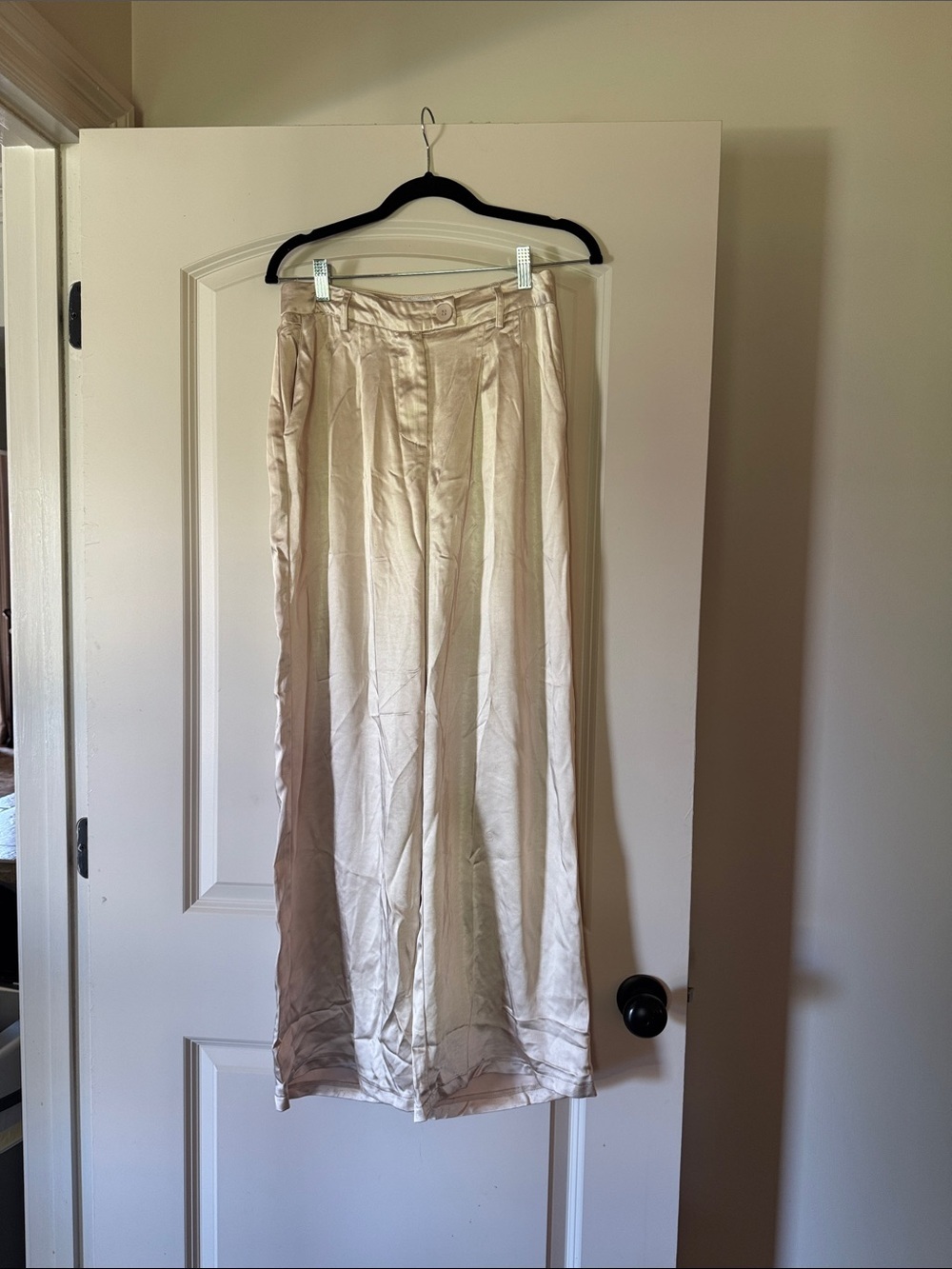 Princess Polly Satin-Look Wide Leg Trousers in Light Champagne
